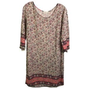 Golden Live Dress/Coverup Womens Sz S/M Pink Floral 3/4 Sleeve Scoop Neck Cotton